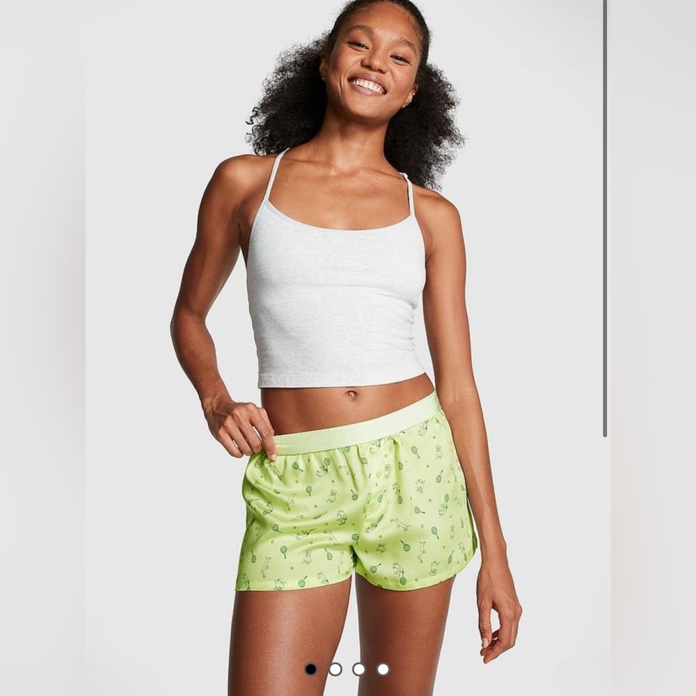 VS PINK Sleep Shorts Tennis Racket Print Light Green Size XL
